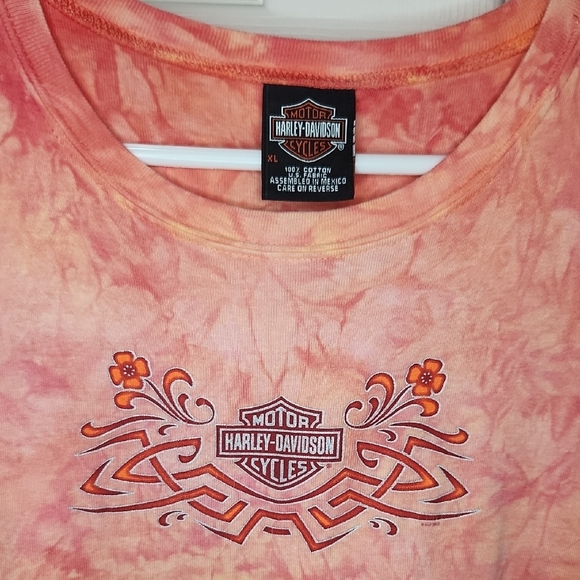 Harley-Davidson Orange Pink Graphic Crop Muscle Tee - Picture 2 of 3
